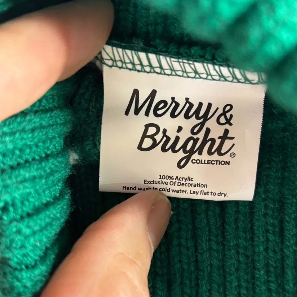 Merry & Bright Holiday Pet Sweater M/L Green Naughty Nice Not Today Pom Pom Knit